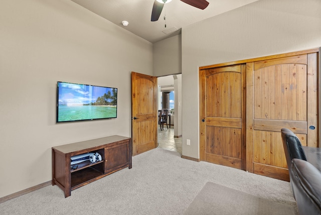 9844 Cameron St NW, Albuquerque, NM 87114 - carpeted office featuring ceiling fan and a towering ceiling