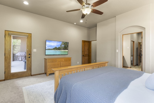 9844 Cameron St NW, Albuquerque, NM 87114 - bedroom with light carpet, recessed lighting, and ceiling fan
