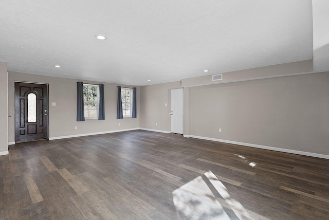 40 Mulberry Loop, Cedar Crest, NM 87008 - unfurnished living room with recessed lighting and dark wood-style floors
