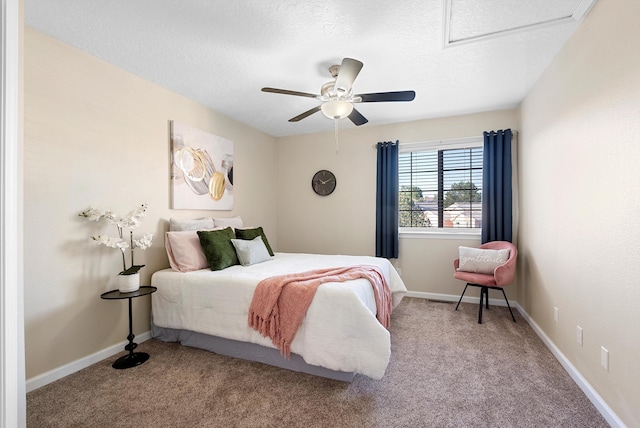 4432 La Paloma Rd NW, Albuquerque, NM 87120 - carpeted bedroom with a textured ceiling, attic access, and ceiling fan