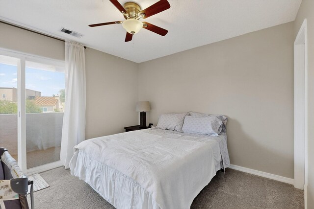 3546 Newcastle Dr SE, Rio Rancho, NM 87124 - bedroom featuring carpet, access to exterior, and a ceiling fan
