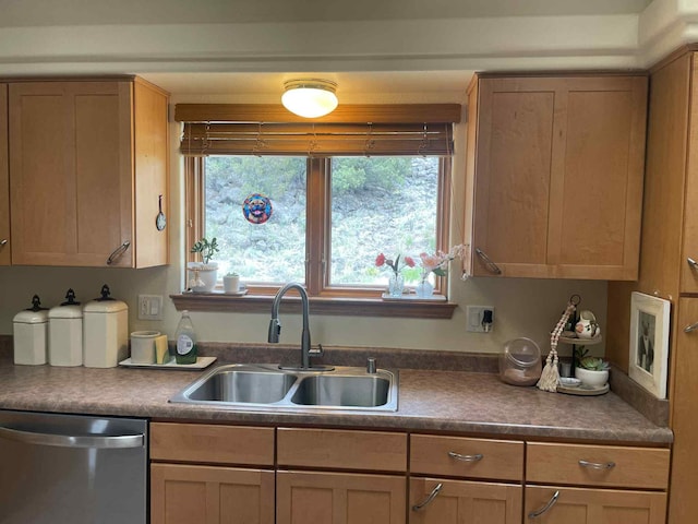 34358 US Highway 285, Ojo Caliente, NM 87549 - kitchen featuring stainless steel dishwasher and dark countertops