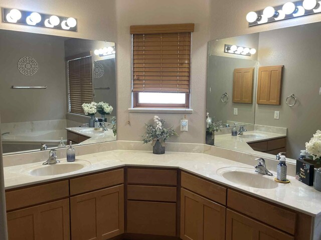 34358 US Highway 285, Ojo Caliente, NM 87549 - full bath featuring double vanity, a bath, and a stall shower