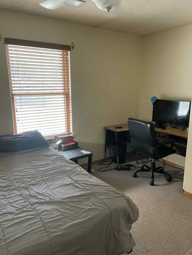 34358 US Highway 285, Ojo Caliente, NM 87549 - bedroom featuring carpet floors, a desk, and a textured ceiling