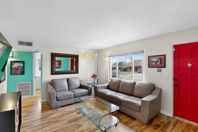 1308 Boatright Dr NE, Albuquerque, NM 87112 - living room featuring light wood-type flooring and arched walkways
