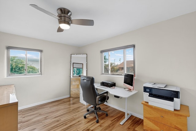 1308 Boatright Dr NE, Albuquerque, NM 87112 - office area with healthy amount of natural light, light wood-style floors, and a ceiling fan