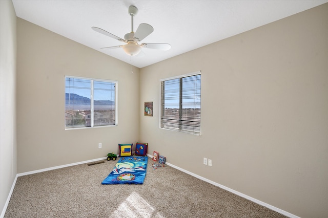 5478 Salem Ct NE, Rio Rancho, NM 87144 - game room with carpet floors, lofted ceiling, and ceiling fan