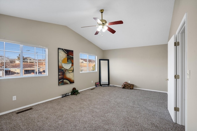 5478 Salem Ct NE, Rio Rancho, NM 87144 - empty room featuring a ceiling fan, carpet flooring, and vaulted ceiling