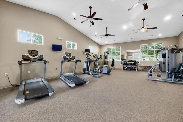 11008 Marina Gate Trl NE, Albuquerque, NM 87123 - gym with high vaulted ceiling, recessed lighting, and a ceiling fan
