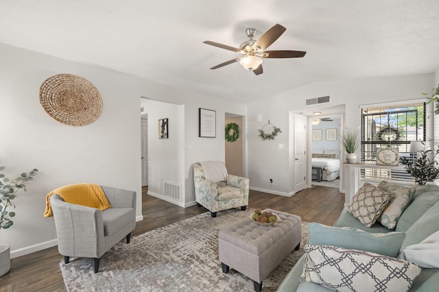 121 Pearl Dr NE, Rio Rancho, NM 87124 - living area with ceiling fan, wood finished floors, and lofted ceiling