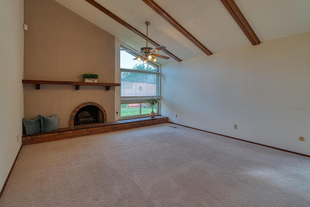 9201 Academy Hills Dr NE, Albuquerque, NM 87111 - unfurnished living room with a fireplace, carpet, and a ceiling fan