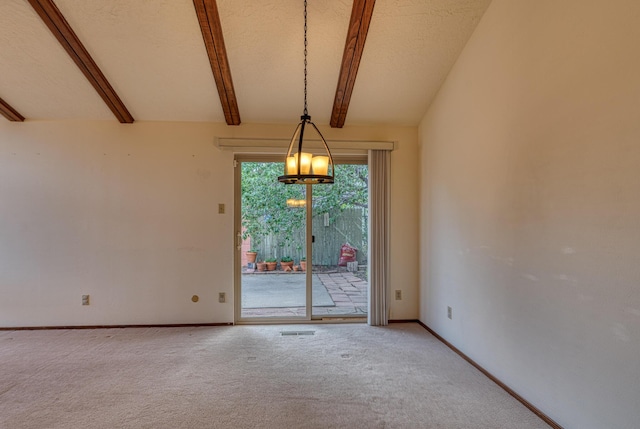 9201 Academy Hills Dr NE, Albuquerque, NM 87111 - unfurnished dining area featuring beam ceiling, carpet floors, and a chandelier