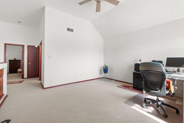 7824 Snowberry St NW, Albuquerque, NM 87120 - unfurnished office with light carpet, a ceiling fan, and high vaulted ceiling
