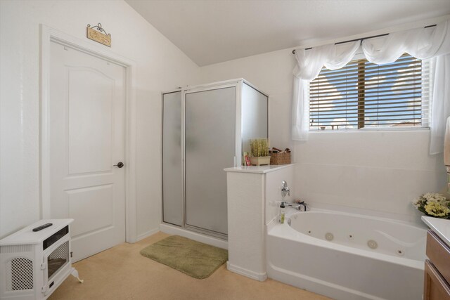 1417 Montiano Loop SE, Rio Rancho, NM 87124 - full bath with a stall shower, a tub with jets, heating unit, and vanity