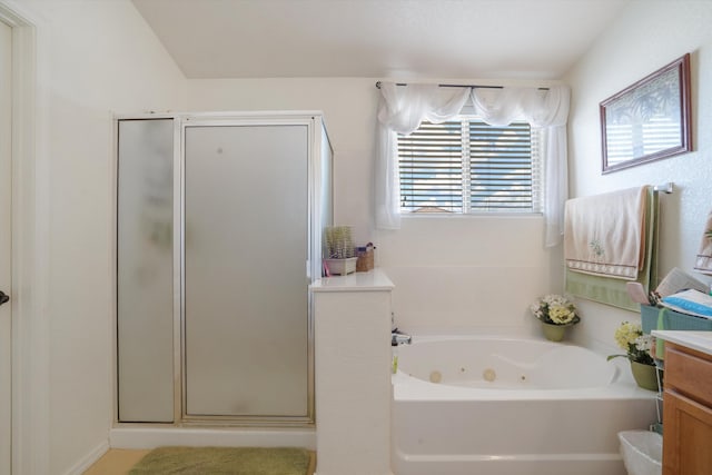 1417 Montiano Loop SE, Rio Rancho, NM 87124 - bathroom with a shower stall, a jetted tub, and vanity