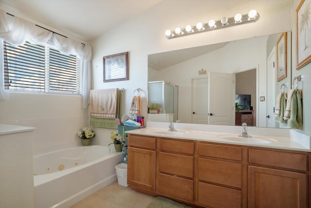 1417 Montiano Loop SE, Rio Rancho, NM 87124 - bathroom with a stall shower, a whirlpool tub, and double vanity