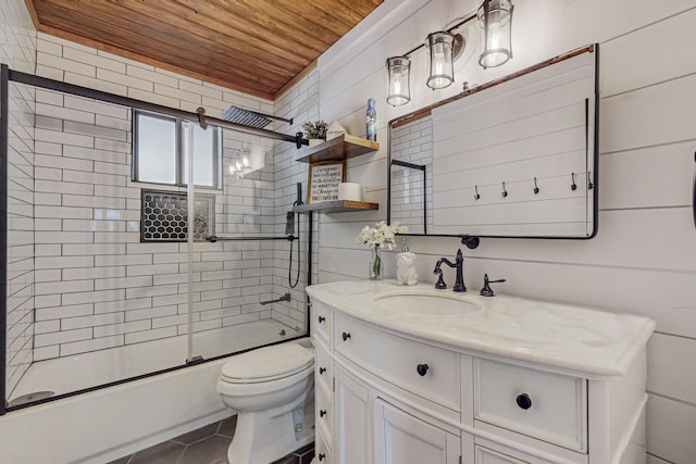 4320 Blumenshine Cir SW, Albuquerque, NM 87105 - bathroom with wood ceiling, vanity, combined bath / shower with glass door, and tile patterned floors