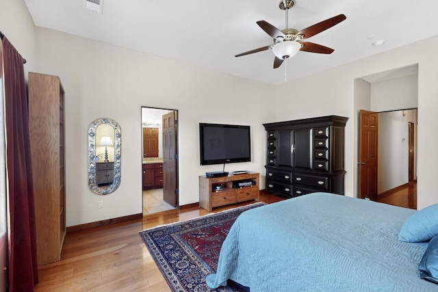 8712 Sandwater Rd NW, Albuquerque, NM 87120 - bedroom featuring light wood-type flooring, a ceiling fan, and ensuite bath