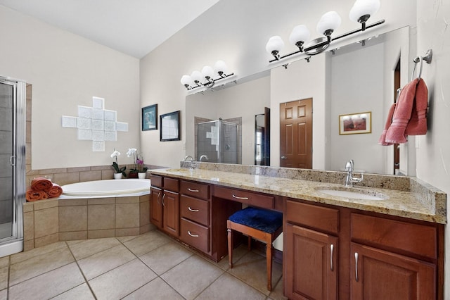 8712 Sandwater Rd NW, Albuquerque, NM 87120 - full bath with a shower stall, double vanity, tile patterned floors, and a garden tub