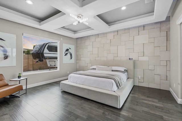 7900 Aguila St NW, Albuquerque, NM 87120 - bedroom with coffered ceiling, dark wood-type flooring, recessed lighting, and beam ceiling