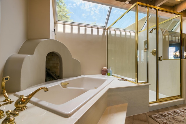 213 Spring Creek Pl NE, Albuquerque, NM 87122 - bathroom featuring a garden tub, a stall shower, and tile patterned flooring