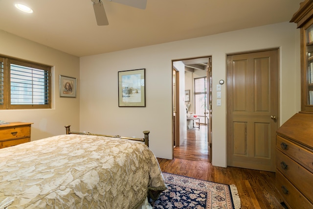 213 Spring Creek Pl NE, Albuquerque, NM 87122 - bedroom with dark wood-style floors, multiple windows, and a ceiling fan