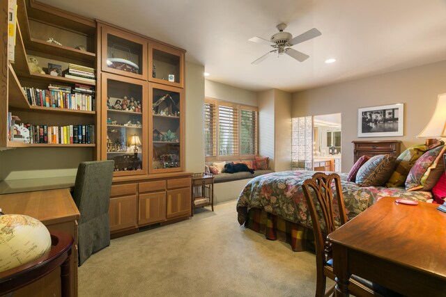 213 Spring Creek Pl NE, Albuquerque, NM 87122 - bedroom featuring light carpet, recessed lighting, and a ceiling fan