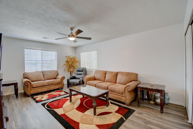 7024 Tree Line Ave NW, Albuquerque, NM 87114 - living room featuring ceiling fan, light wood finished floors, and a textured ceiling