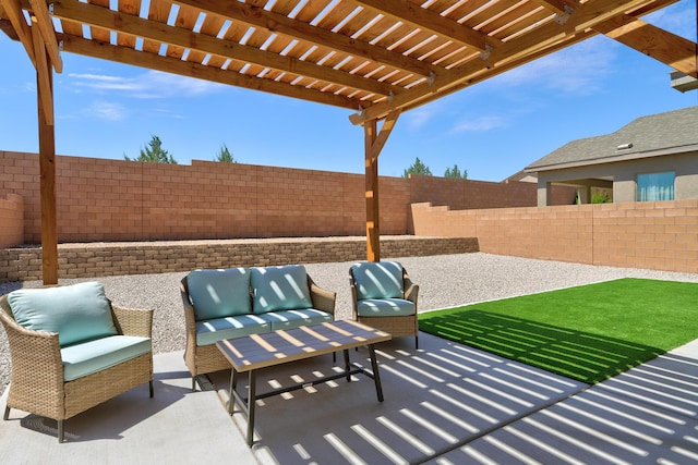 4236 Crowned Eagle Loop NE, Rio Rancho, NM 87144 - fenced backyard featuring an outdoor hangout area, a patio, and a pergola
