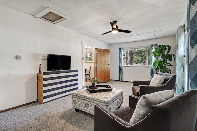9418 Cordova Ave NE, Albuquerque, NM 87112 - carpeted living area with attic access and ceiling fan