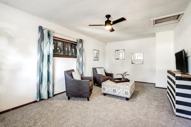 9418 Cordova Ave NE, Albuquerque, NM 87112 - carpeted living area with a ceiling fan and attic access