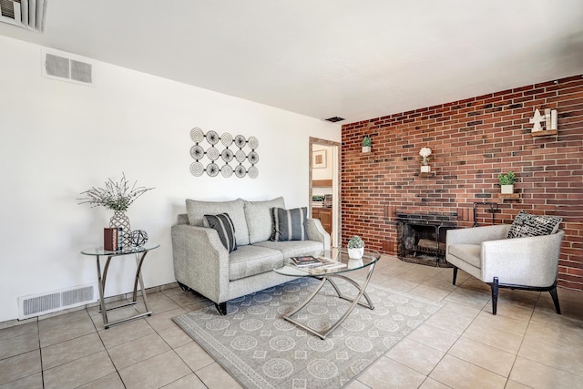 9418 Cordova Ave NE, Albuquerque, NM 87112 - tiled living area with brick wall and a fireplace