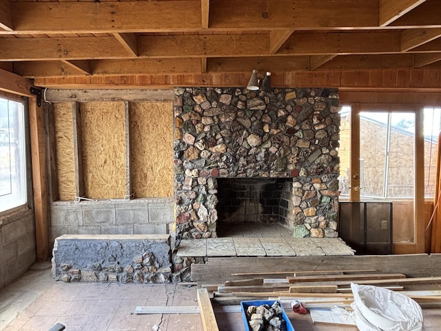 2 Bus Ln, Sandia Park, NM 87047 - unfurnished living room featuring a fireplace