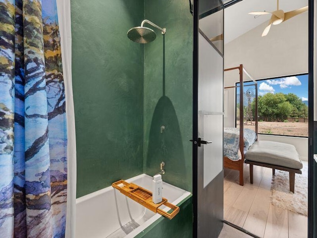 400 Perea Ln, Corrales, NM 87048 - ensuite bathroom with a tub to relax in, ceiling fan, and a shower with curtain