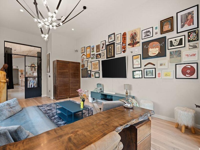 400 Perea Ln, Corrales, NM 87048 - office area with a chandelier, wood finished floors, and recessed lighting