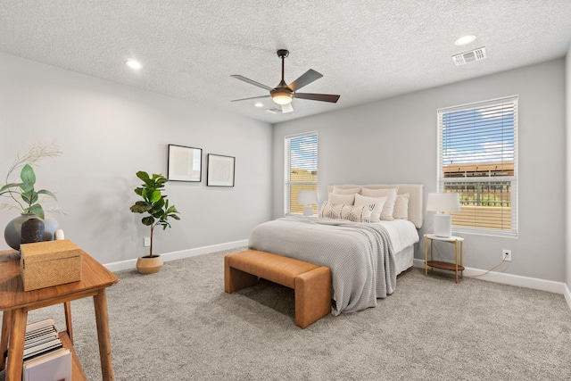 2520 Guadalupe Rd NE, Rio Rancho, NM 87144 - bedroom featuring carpet flooring, ceiling fan, recessed lighting, and a textured ceiling