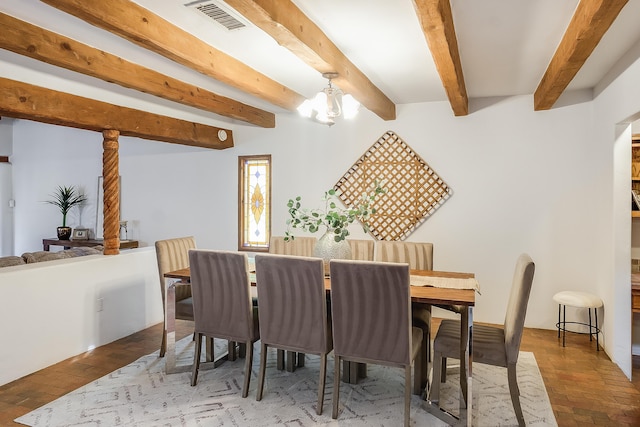 2505 Elfego Rd NW, Albuquerque, NM 87107 - dining area with a chandelier and beamed ceiling