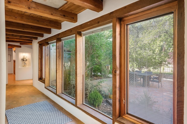 2505 Elfego Rd NW, Albuquerque, NM 87107 - doorway featuring a wooden ceiling with exposed beams