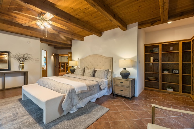 2505 Elfego Rd NW, Albuquerque, NM 87107 - bedroom with a wooden ceiling with exposed beams and dark tile patterned floors