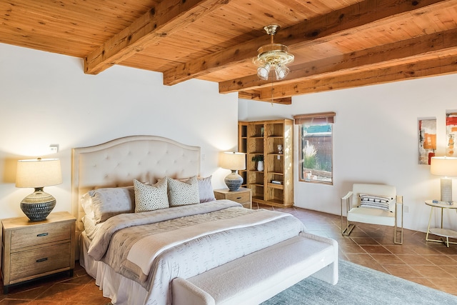 2505 Elfego Rd NW, Albuquerque, NM 87107 - tiled bedroom with a wood ceiling with exposed beams