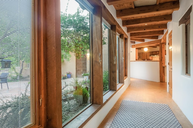 2505 Elfego Rd NW, Albuquerque, NM 87107 - doorway featuring a wooden ceiling with exposed beams