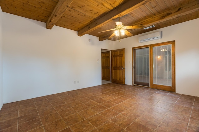 2505 Elfego Rd NW, Albuquerque, NM 87107 - unfurnished room featuring a wall mounted AC, a wood ceiling with exposed beams, ceiling fan, and tile patterned floors