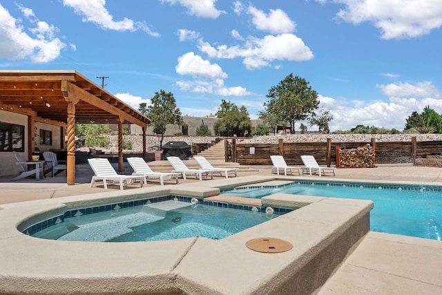 1524 W Meadowlark Ln, Corrales, NM 87048 - view of swimming pool featuring a patio area, grilling area, and a pool with connected hot tub