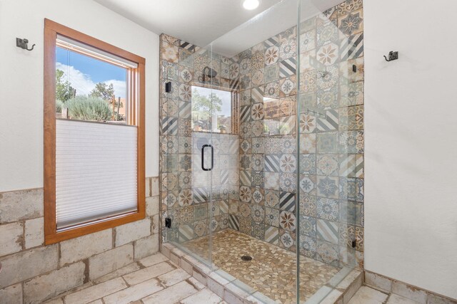 1524 W Meadowlark Ln, Corrales, NM 87048 - full bath with a stall shower and stone tile floors
