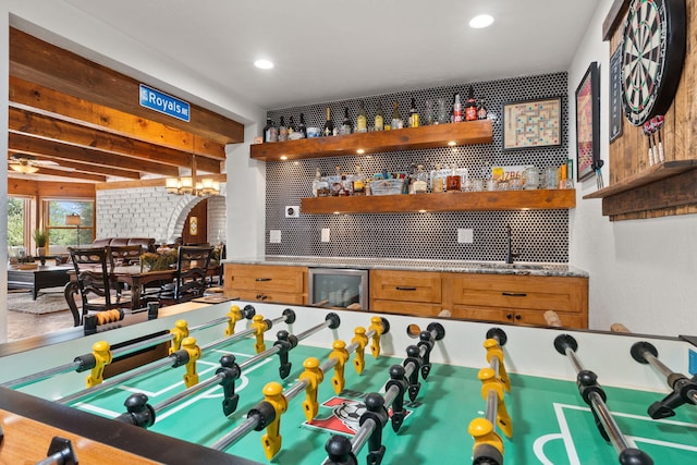 1524 W Meadowlark Ln, Corrales, NM 87048 - game room with beverage cooler, a community bar, and recessed lighting