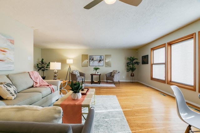 13527 Cedarbrook Ave NE, Albuquerque, NM 87111 - living area featuring a ceiling fan, light wood finished floors, and a textured ceiling