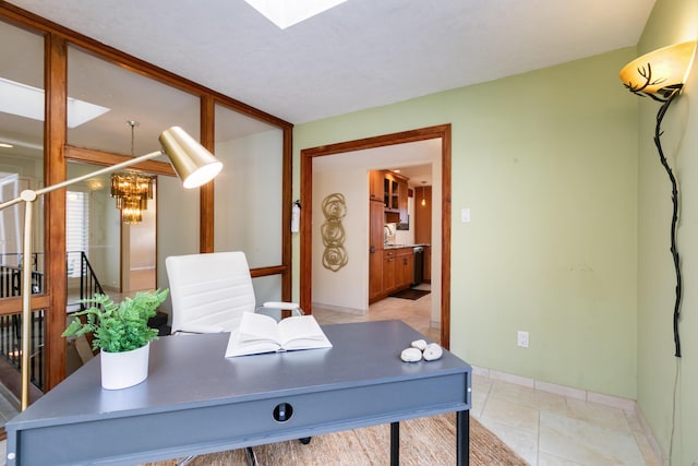 13527 Cedarbrook Ave NE, Albuquerque, NM 87111 - office space with a chandelier, light tile patterned floors, and a skylight