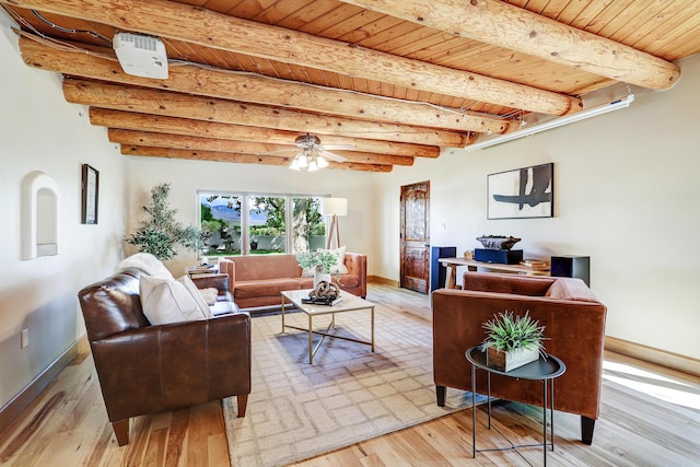 276 Trosello Ln, Corrales, NM 87048 - living area with a wooden ceiling with exposed beams, wood finished floors, and a ceiling fan
