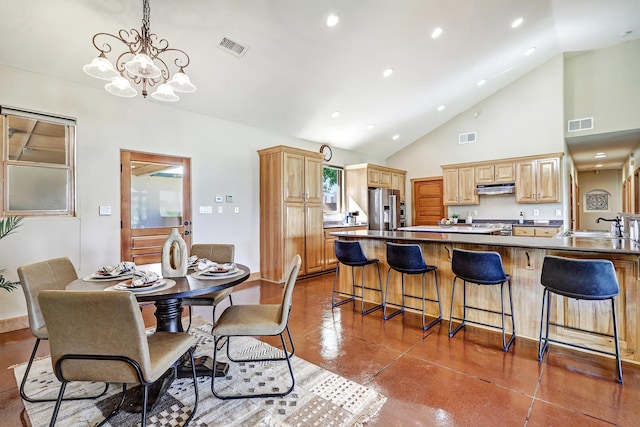 276 Trosello Ln, Corrales, NM 87048 - dining room featuring recessed lighting, a chandelier, and high vaulted ceiling