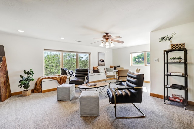 276 Trosello Ln, Corrales, NM 87048 - living area with carpet floors, a ceiling fan, and recessed lighting